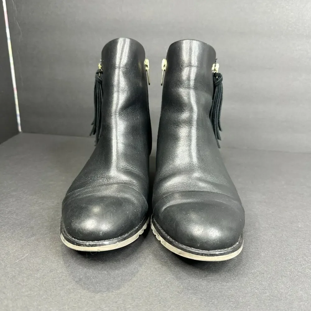 Pikolino Womens size 40 9 9.5 Andorra Black Leather Tassel Ankle Boots Side Zip